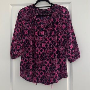 Aqua pink and navy patterned top